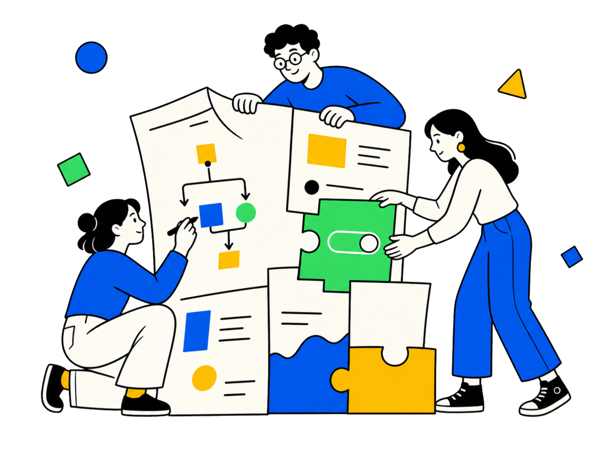 A small team assembling an interactive document together